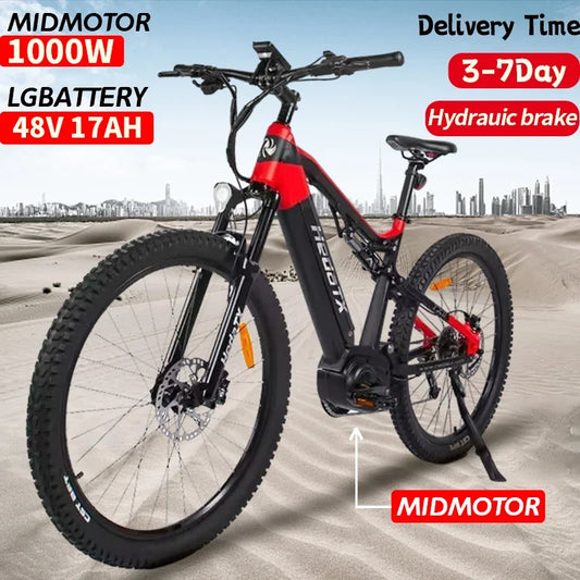 1200W Mid Motor Full Suspension Electric Bike 27.5 inch  48V 17Ah LG Battery Hydraulic Brake