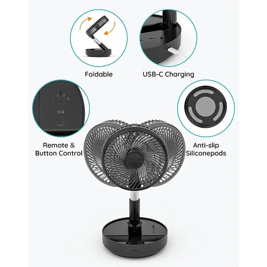 Portable Oscillating Standing Fan-Rechargeable Battery with Remote, 4 Speed